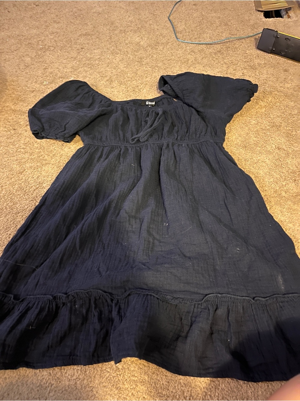 Trixxi Dark Navy Puff-Sleeve Casual Dress